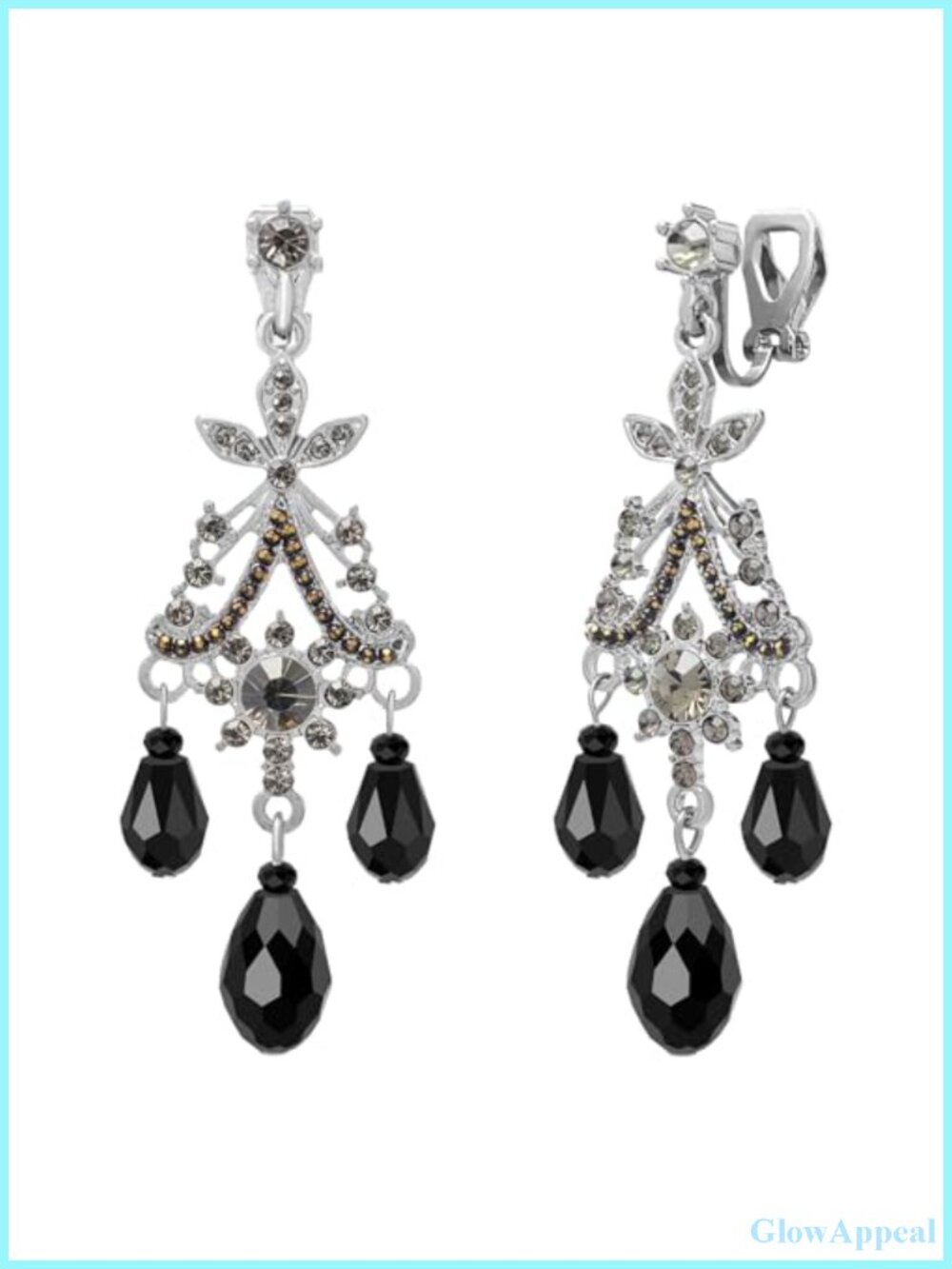 Black Clip On Earrings for Women Non Pierced Pearl Dangle Drop Vintage Gothic
